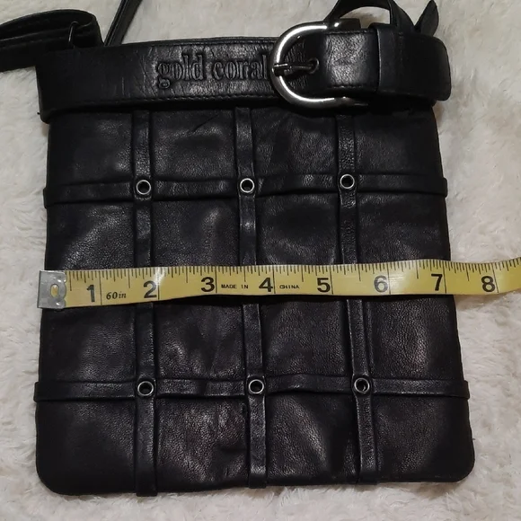 Gold Coral Black Leather Crossbody Bag - Picture 3 of 5